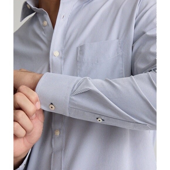 UNTUCKit Slim Fit Blue & White Stripe Button Down Shirt Size L Large EUC!! - Picture 1 of 7